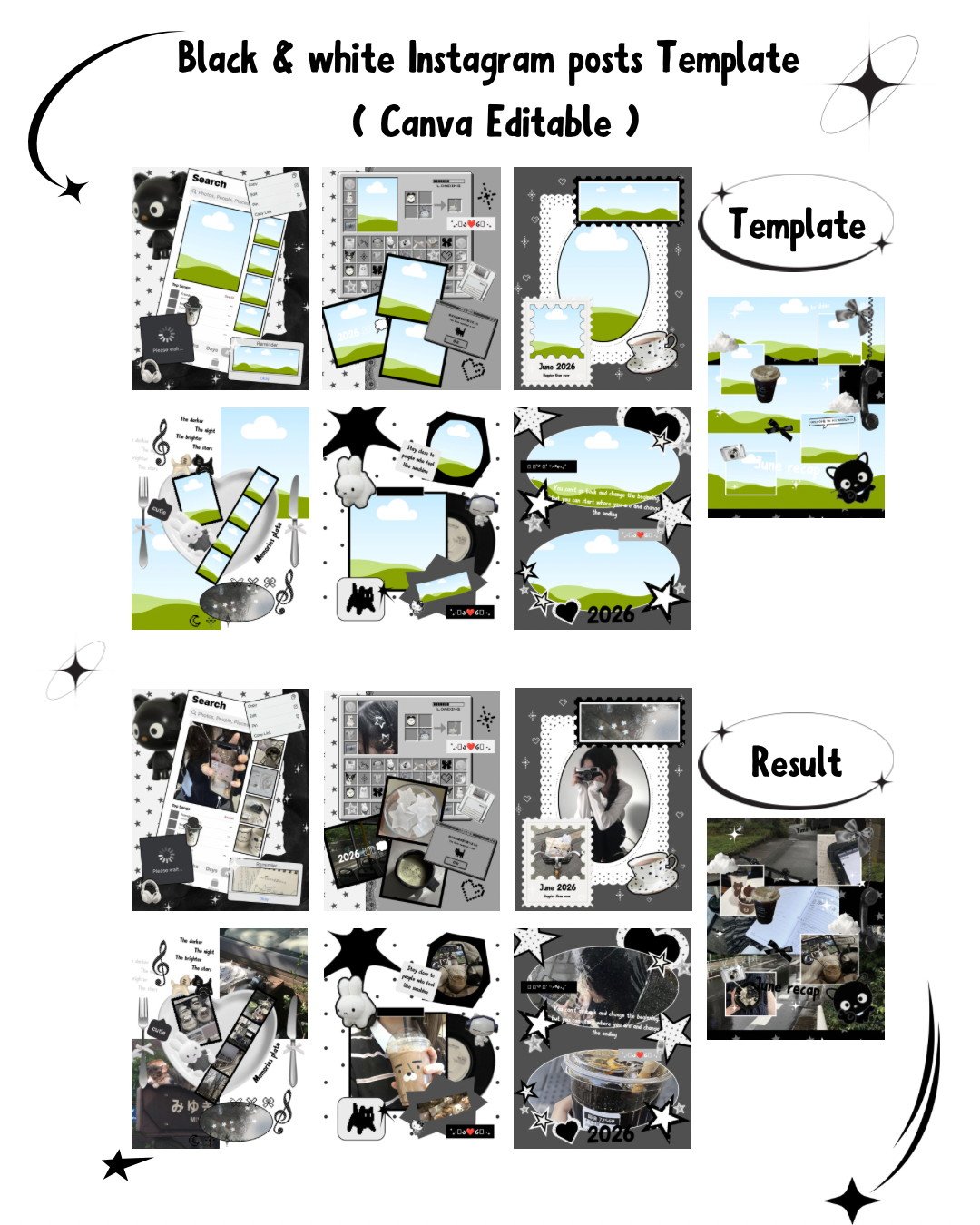 Black & White Instagram Post Template Bundle 7 Editable Canva Instagram Posts (4:5 Ratio)