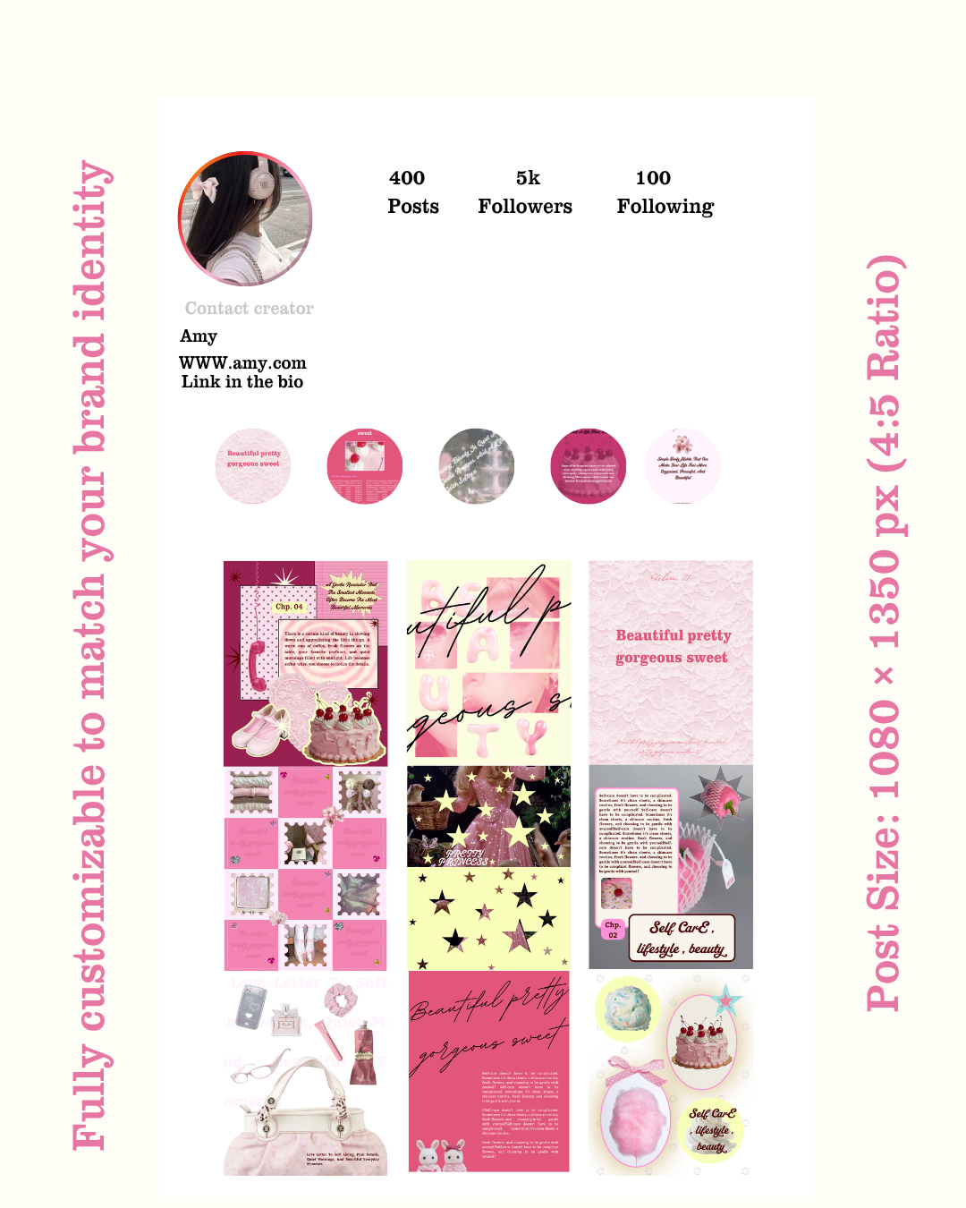 Pretty Pink Girly Instagram Post Template Bundle 30 Editable Canva Instagram Posts (4:5 Ratio)