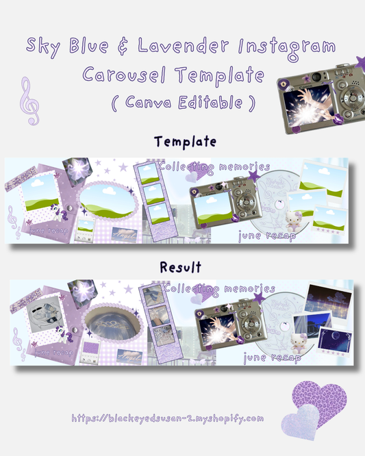 Lavender & Sky Blue Photo Carousel Template 5 Editable Canva Photo Layout Slides (4500 × 1350 px)
