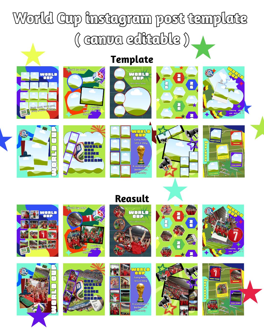World Cup 2026 Photo Collage Template Bundle
7 Editable Canva Photo Collage Templates (4:5 Ratio)